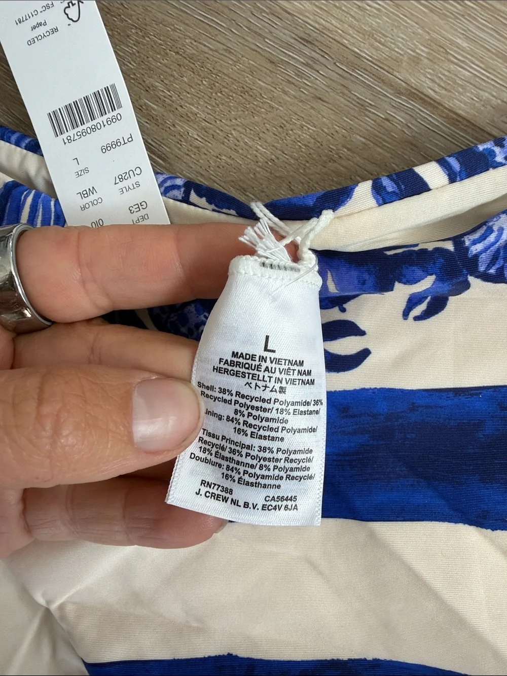 J. Crew Blue and White Striped Floral Bikini Two-Piece